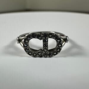 Authentic Christian Dior CD Logo Ring with Rhinestones